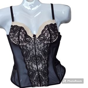 Victorias Secret Underwire Black Sheer Lace Side Zip Lingerie Bustier Corset 34B